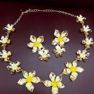 INC Yellow Flower Gold Necklace & Earrings Set